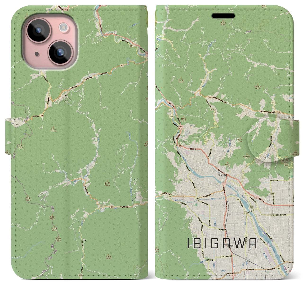 【揖斐川（岐阜県）】地図柄iPhoneケース（手帳タイプ）