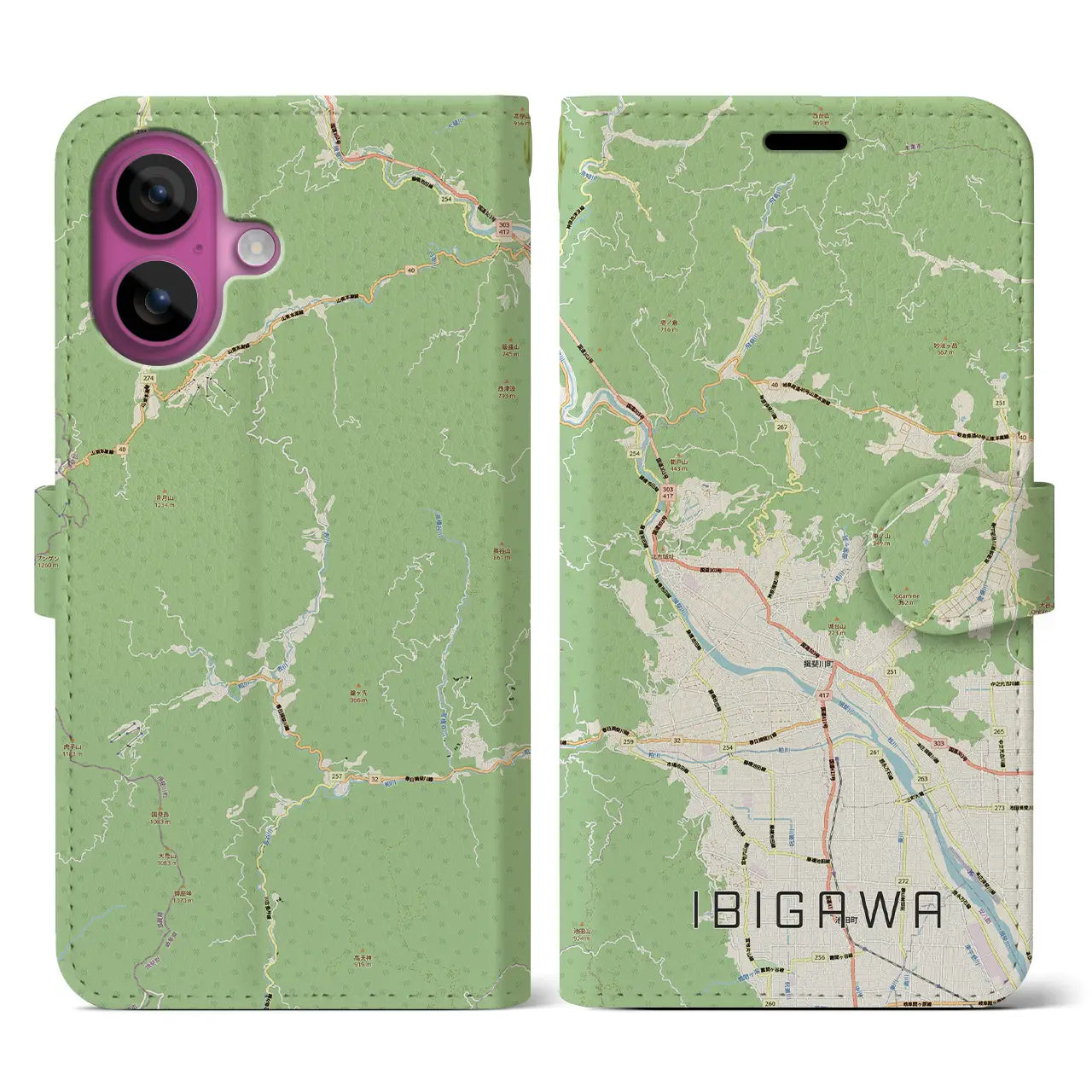 【揖斐川（岐阜県）】地図柄iPhoneケース（手帳タイプ）
