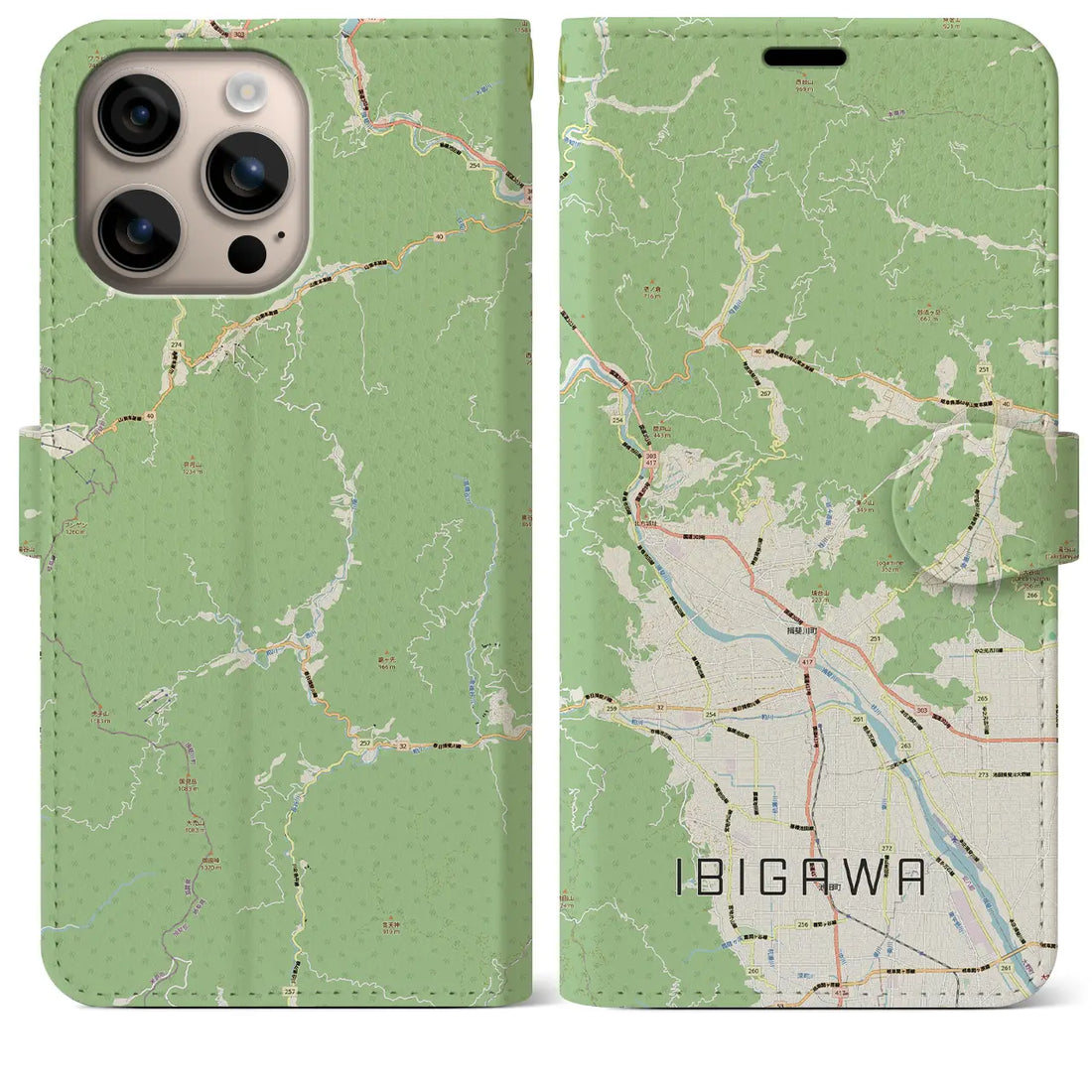 【揖斐川（岐阜県）】地図柄iPhoneケース（手帳タイプ）