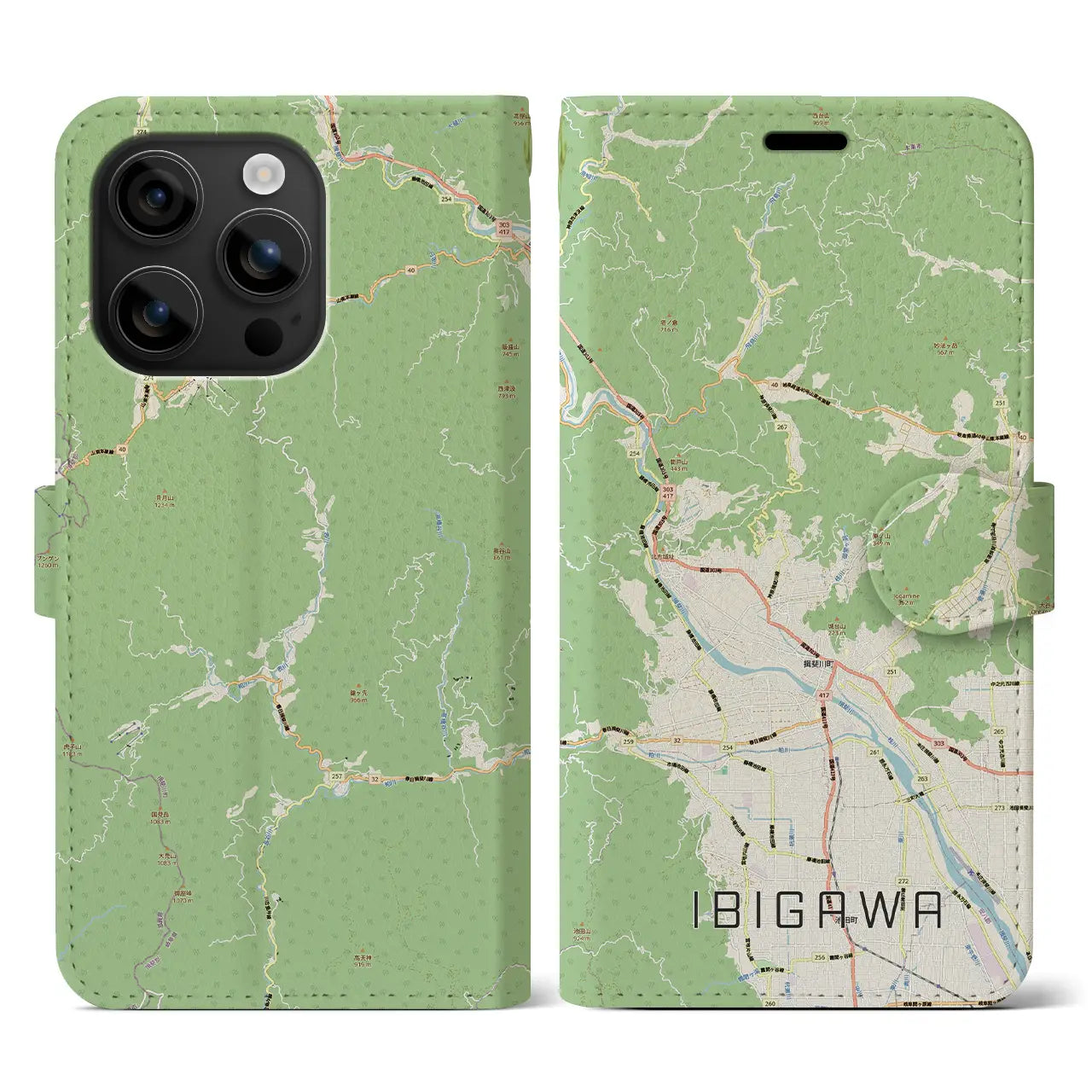 【揖斐川（岐阜県）】地図柄iPhoneケース（手帳タイプ）
