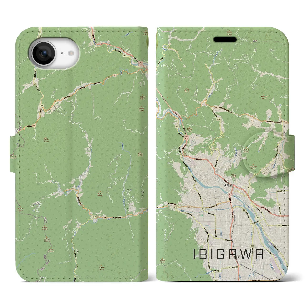【揖斐川（岐阜県）】地図柄iPhoneケース（手帳タイプ）