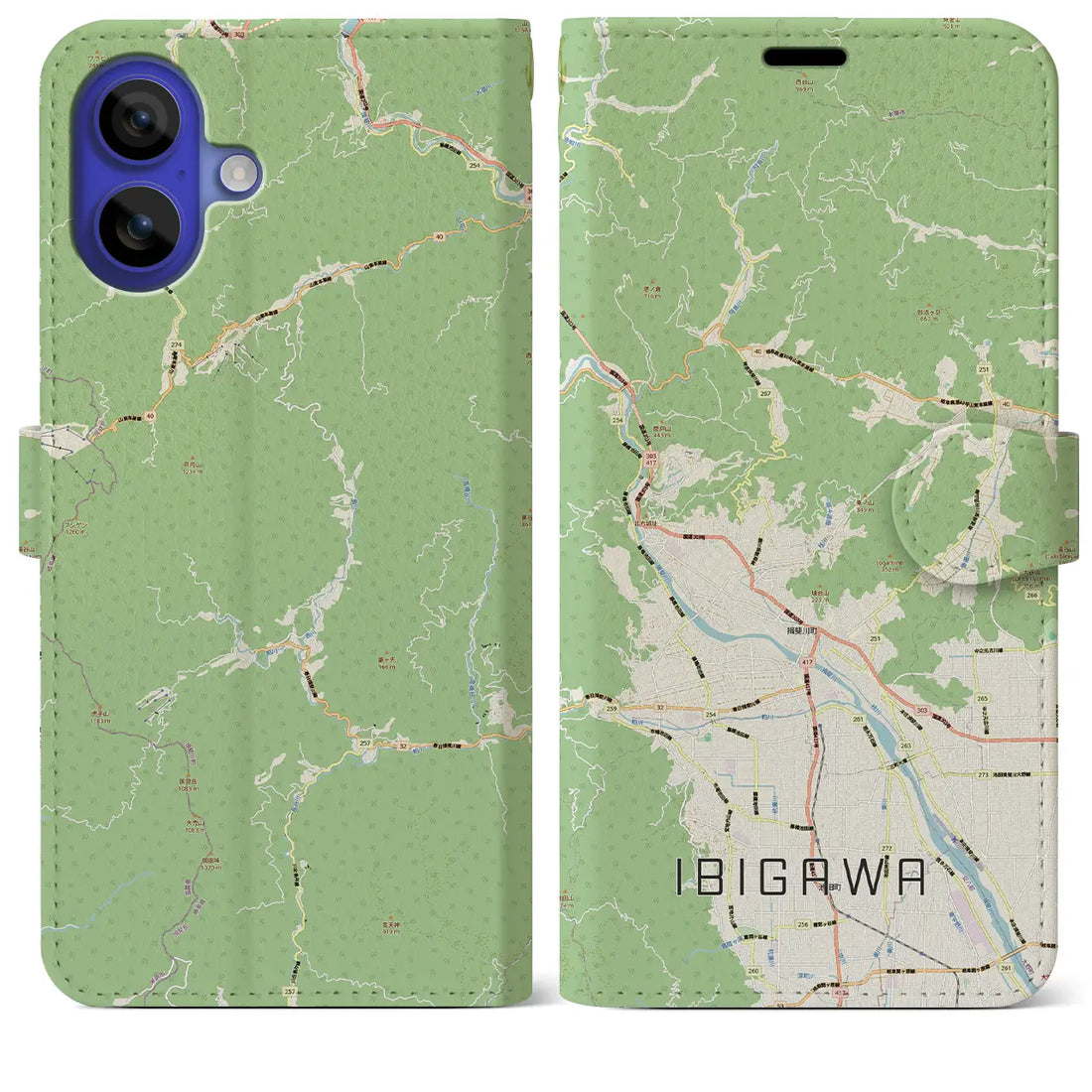 【揖斐川（岐阜県）】地図柄iPhoneケース（手帳タイプ）モノトーン・iPhone 16 Pro Max 用
