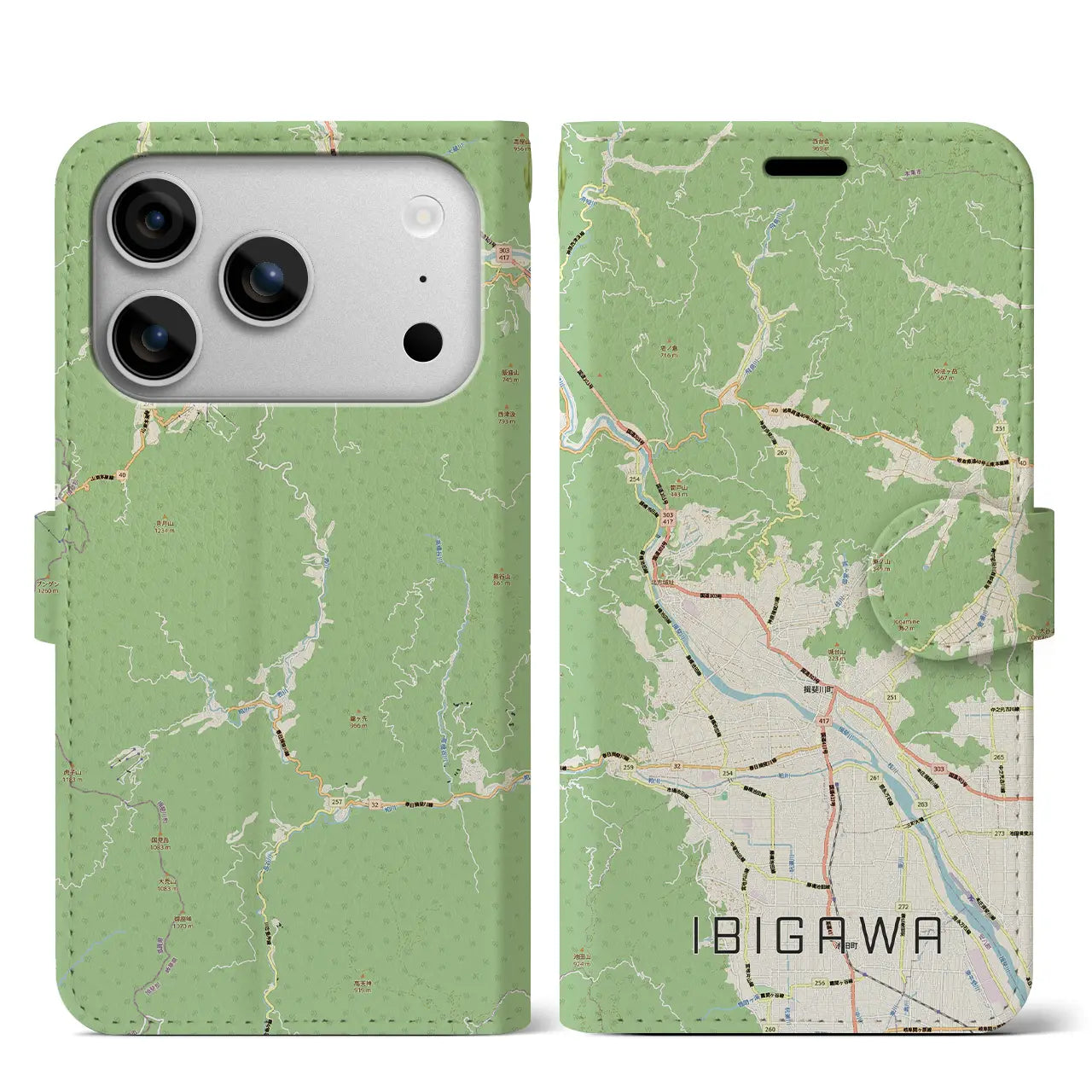 【揖斐川（岐阜県）】地図柄iPhoneケース（手帳タイプ）