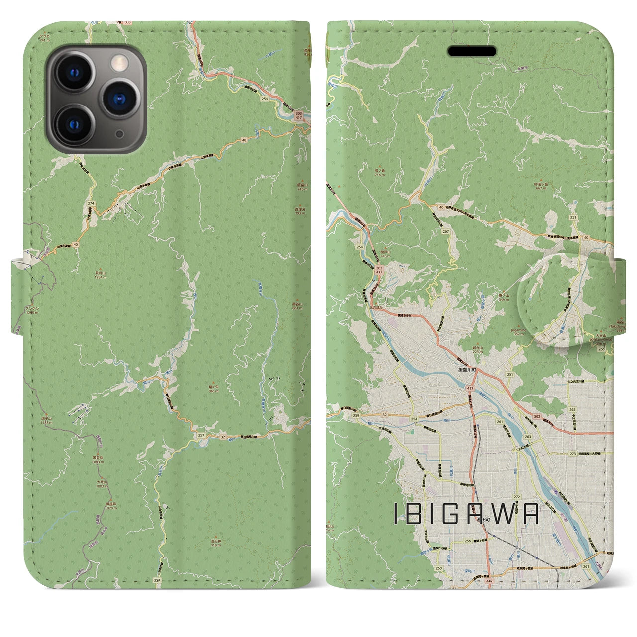 【揖斐川（岐阜県）】地図柄iPhoneケース（手帳タイプ）