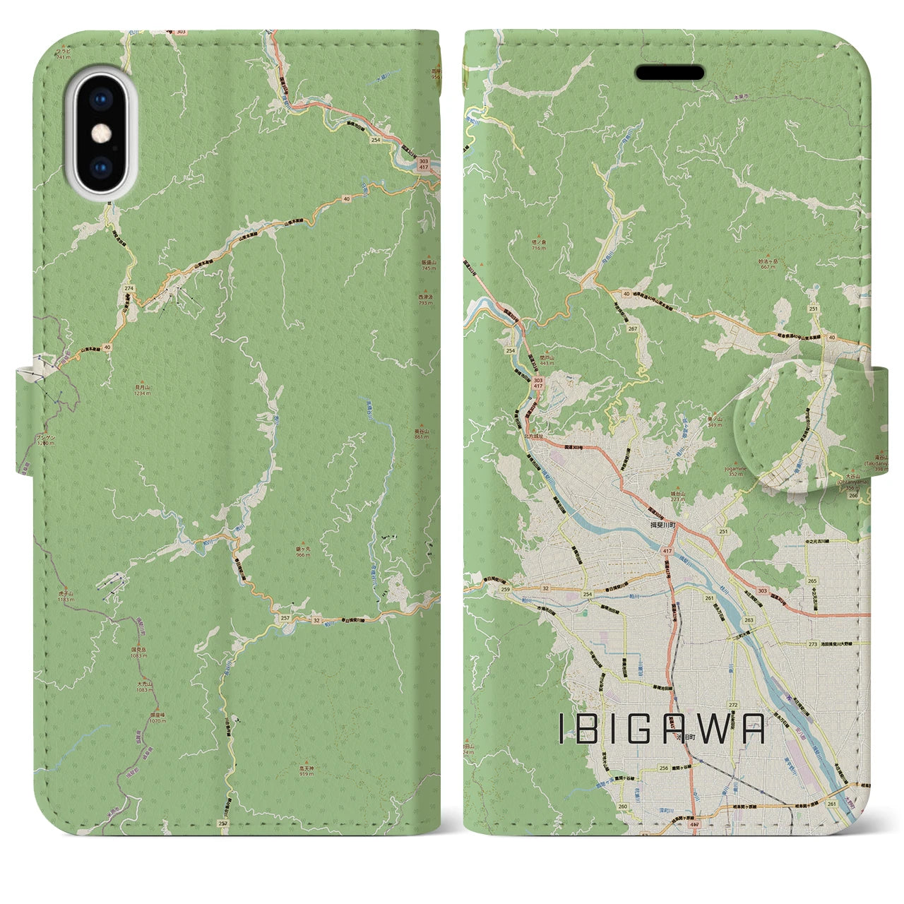 【揖斐川（岐阜県）】地図柄iPhoneケース（手帳タイプ）