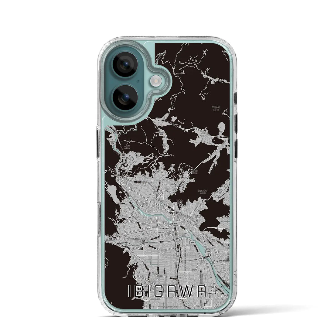 【揖斐川（岐阜県）】地図柄iPhoneケース（MagSafeタイプ）モノトーン・iPhone 16 Pro 用