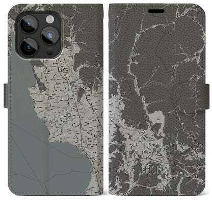 【伊吹（滋賀県）】地図柄iPhoneケース（手帳タイプ）モノトーン・iPhone 15 Pro Max 用