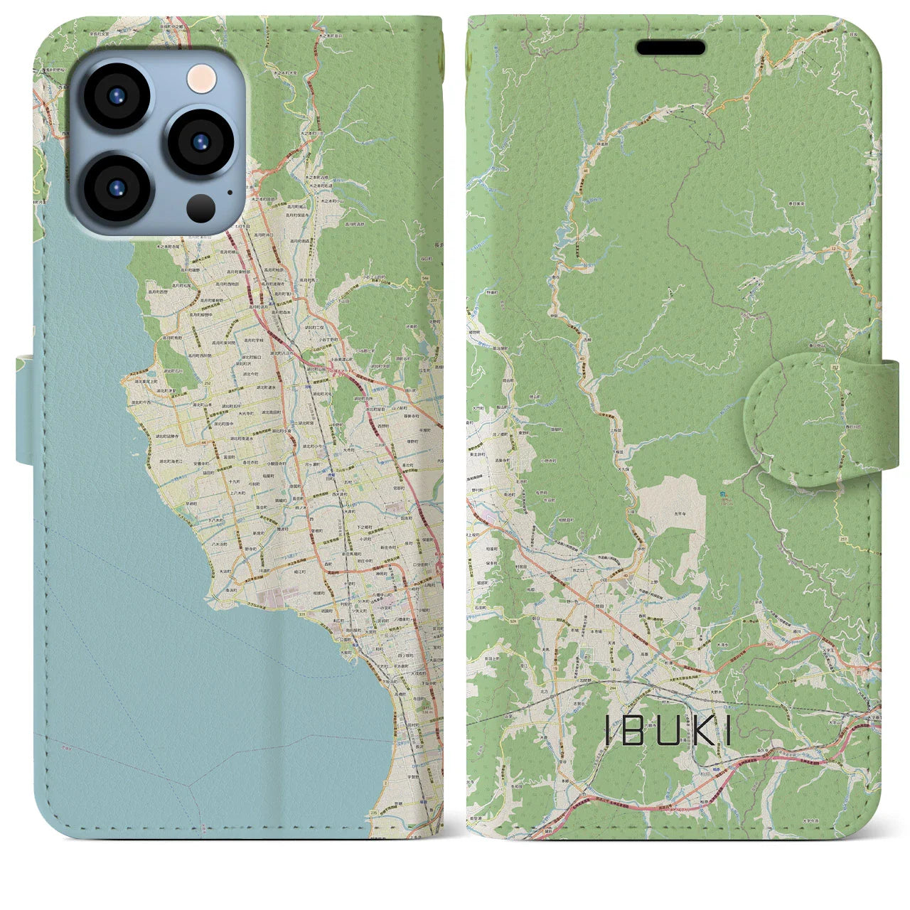 【伊吹（滋賀県）】地図柄iPhoneケース（手帳タイプ）ナチュラル・iPhone 13 Pro Max 用