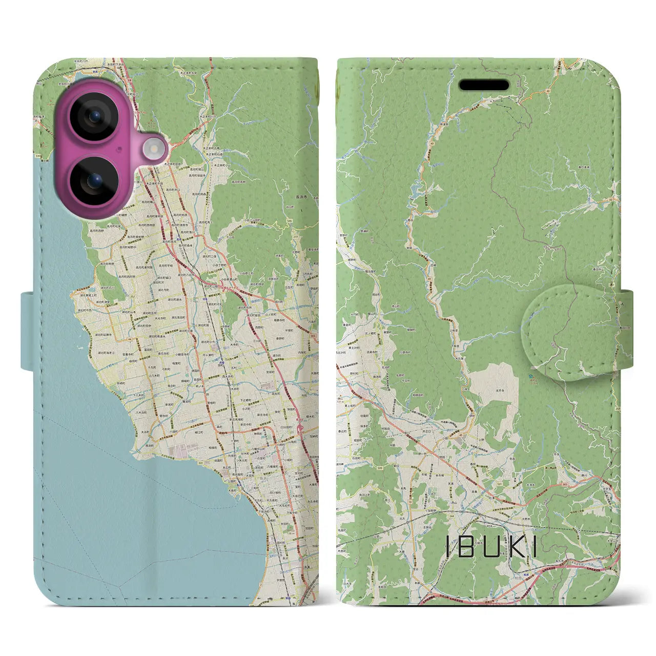 【伊吹（滋賀県）】地図柄iPhoneケース（手帳タイプ）ナチュラル・iPhone 16 Pro 用