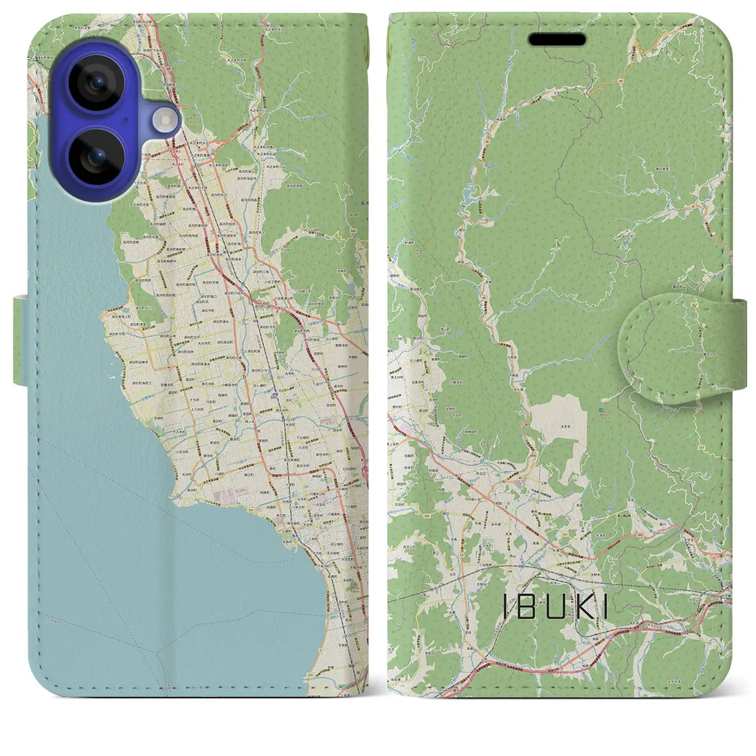 【伊吹（滋賀県）】地図柄iPhoneケース（手帳タイプ）ナチュラル・iPhone 16 Pro Max 用