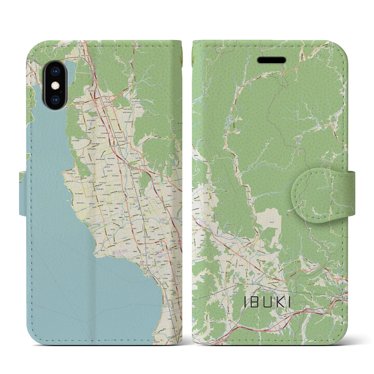 【伊吹（滋賀県）】地図柄iPhoneケース（手帳タイプ）ナチュラル・iPhone XS / X 用