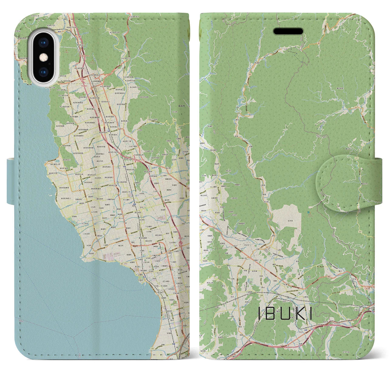 【伊吹（滋賀県）】地図柄iPhoneケース（手帳タイプ）ナチュラル・iPhone XS Max 用