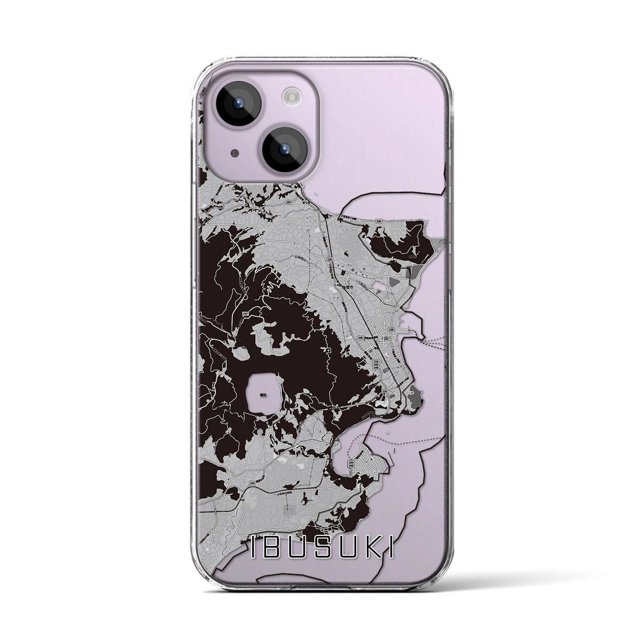 【指宿（鹿児島県）】地図柄iPhoneケース（クリアタイプ）モノトーン・iPhone 14 用