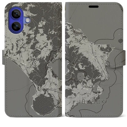 【指宿（鹿児島県）】地図柄iPhoneケース（手帳タイプ）モノトーン・iPhone 16 Pro Max 用