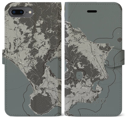 【指宿（鹿児島県）】地図柄iPhoneケース（手帳タイプ）モノトーン・iPhone 8Plus /7Plus / 6sPlus / 6Plus 用