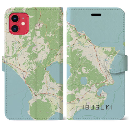 【指宿（鹿児島県）】地図柄iPhoneケース（手帳タイプ）ナチュラル・iPhone 11 用