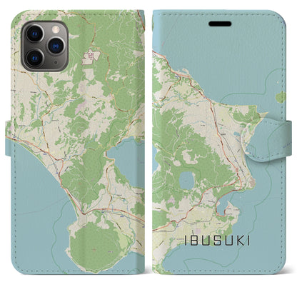 【指宿（鹿児島県）】地図柄iPhoneケース（手帳タイプ）ナチュラル・iPhone 11 Pro Max 用