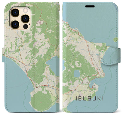 【指宿（鹿児島県）】地図柄iPhoneケース（手帳タイプ）ナチュラル・iPhone 12 Pro Max 用