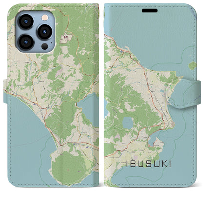 【指宿（鹿児島県）】地図柄iPhoneケース（手帳タイプ）ナチュラル・iPhone 13 Pro Max 用