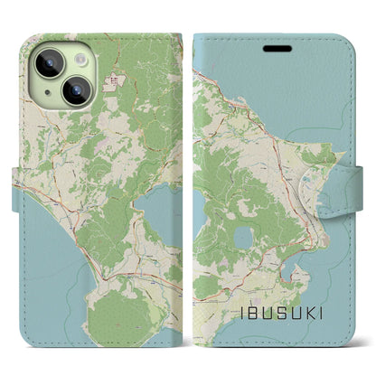 【指宿（鹿児島県）】地図柄iPhoneケース（手帳タイプ）ナチュラル・iPhone 15 用