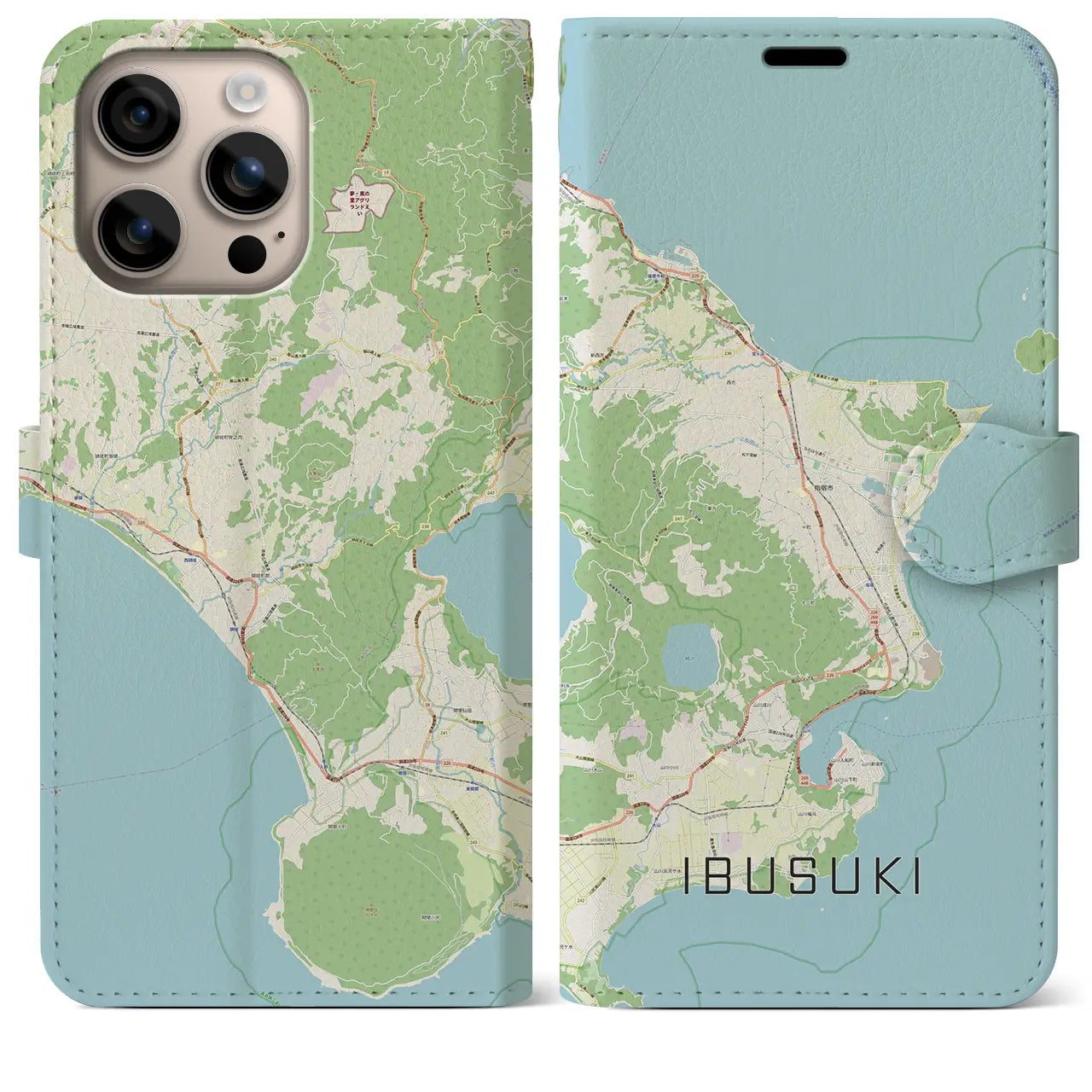 【指宿（鹿児島県）】地図柄iPhoneケース（手帳タイプ）ナチュラル・iPhone 16 Plus 用