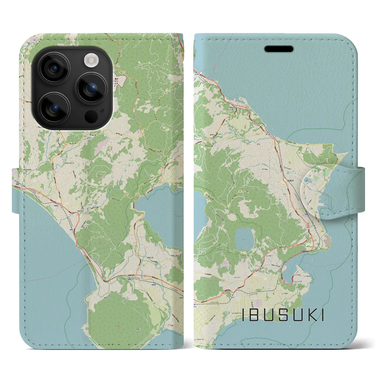 【指宿（鹿児島県）】地図柄iPhoneケース（手帳タイプ）ナチュラル・iPhone 16 用