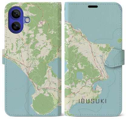 【指宿（鹿児島県）】地図柄iPhoneケース（手帳タイプ）ナチュラル・iPhone 16 Pro Max 用
