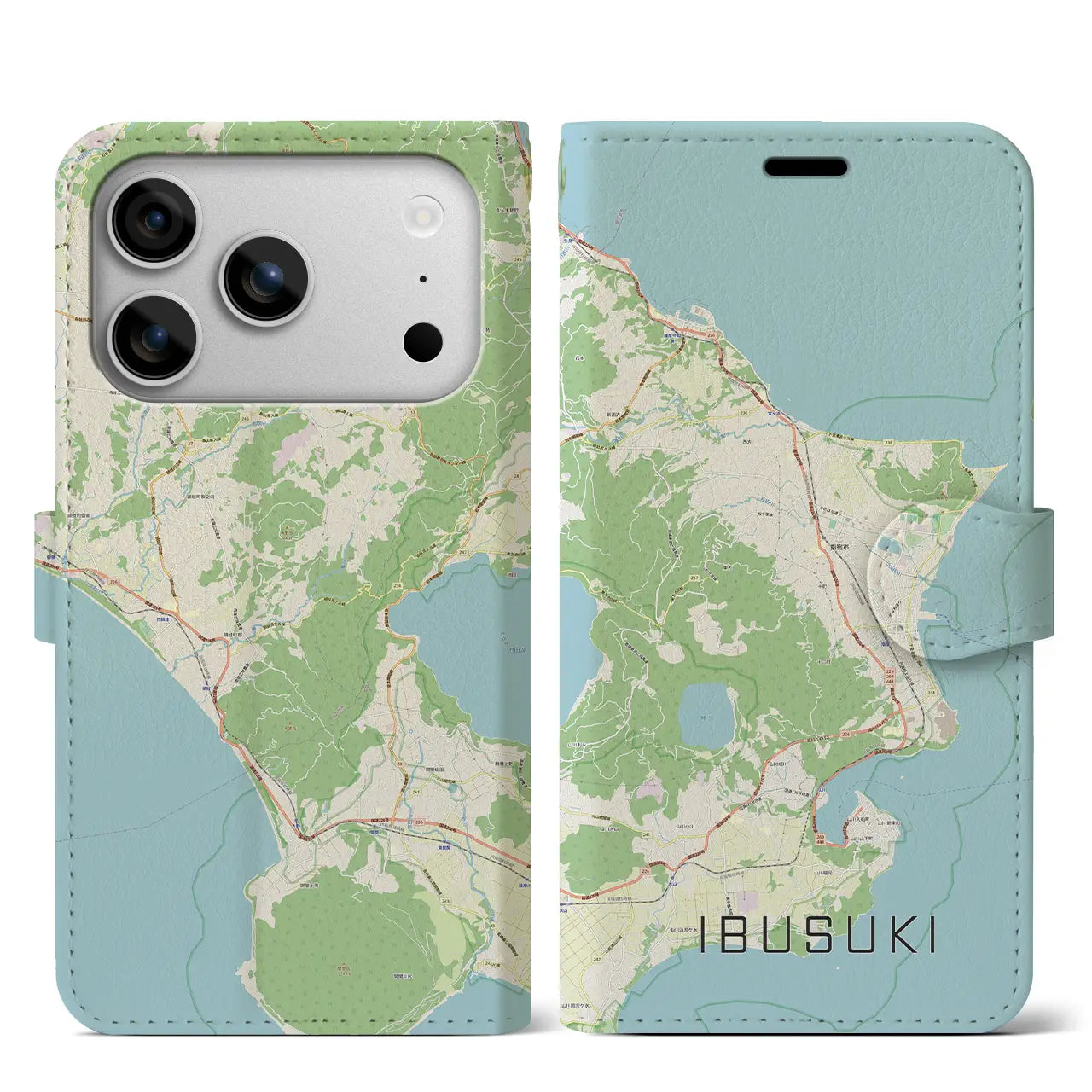 【指宿（鹿児島県）】地図柄iPhoneケース（手帳タイプ）ナチュラル・iPhone 17 Pro Max 用