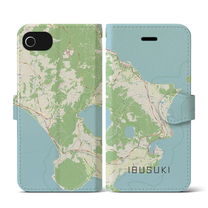 【指宿（鹿児島県）】地図柄iPhoneケース（手帳タイプ）ナチュラル・iPhone SE（第3 / 第2世代） / 8 / 7 / 6s / 6 用