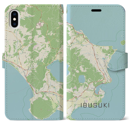 【指宿（鹿児島県）】地図柄iPhoneケース（手帳タイプ）ナチュラル・iPhone XS Max 用