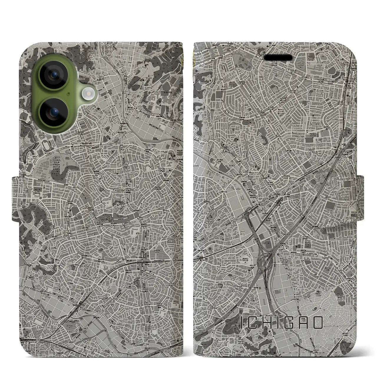 【市が尾（神奈川県）】地図柄iPhoneケース（手帳タイプ）