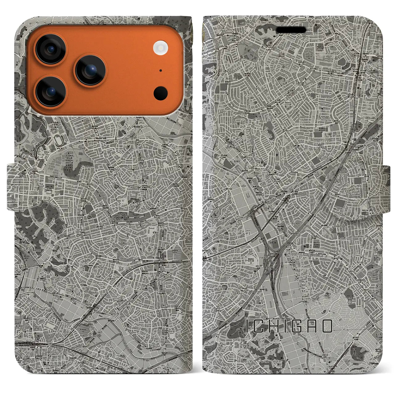 【市が尾（神奈川県）】地図柄iPhoneケース（手帳タイプ）