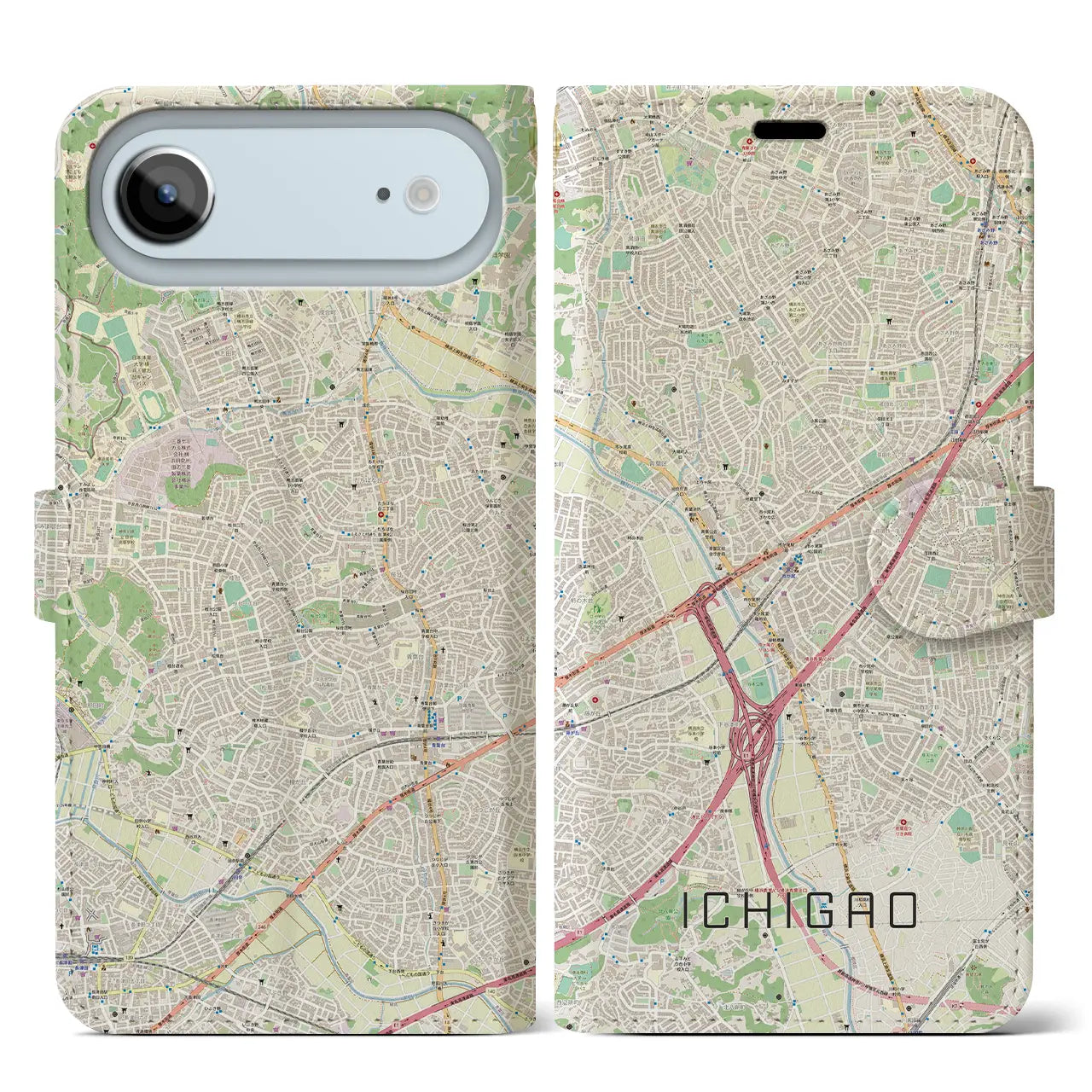 【市が尾（神奈川県）】地図柄iPhoneケース（手帳タイプ）