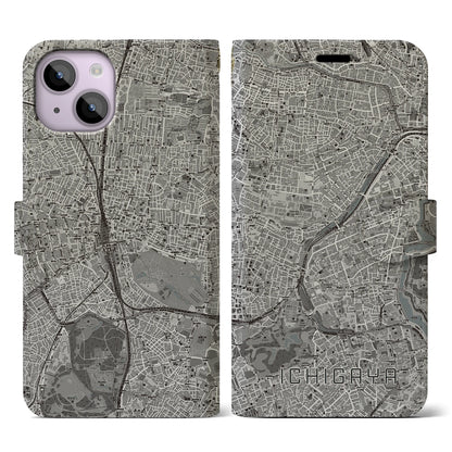 【市ケ谷（東京都）】地図柄iPhoneケース（手帳タイプ）モノトーン・iPhone 14 用