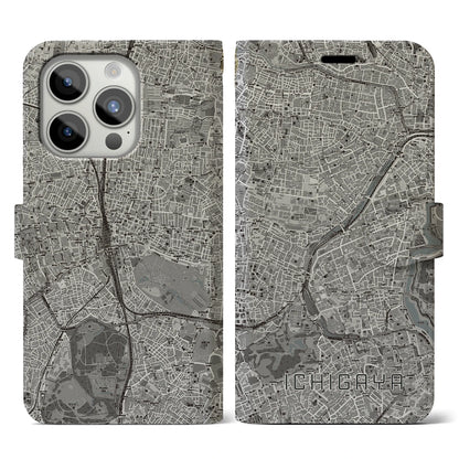 【市ケ谷（東京都）】地図柄iPhoneケース（手帳タイプ）モノトーン・iPhone 15 Pro 用