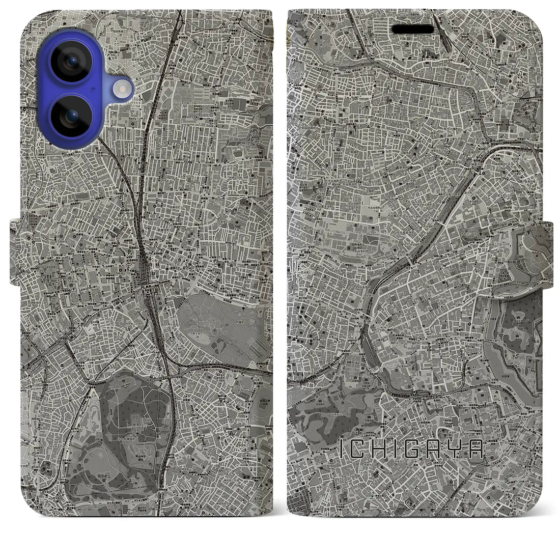 【市ケ谷(東京都)】地図柄iPhoneケース(手帳タイプ)モノトーン・iPhone 16 Pro Max 用