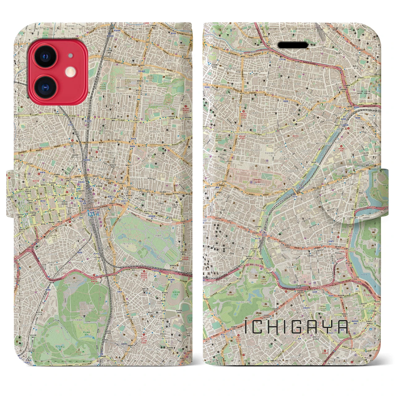 【市ケ谷（東京都）】地図柄iPhoneケース（手帳タイプ）ナチュラル・iPhone 11 用