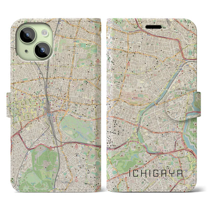 【市ケ谷（東京都）】地図柄iPhoneケース（手帳タイプ）ナチュラル・iPhone 15 用