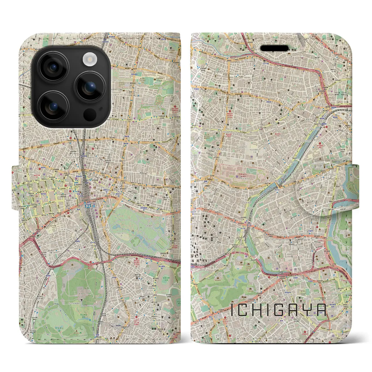 【市ケ谷（東京都）】地図柄iPhoneケース（手帳タイプ）ナチュラル・iPhone 16 用