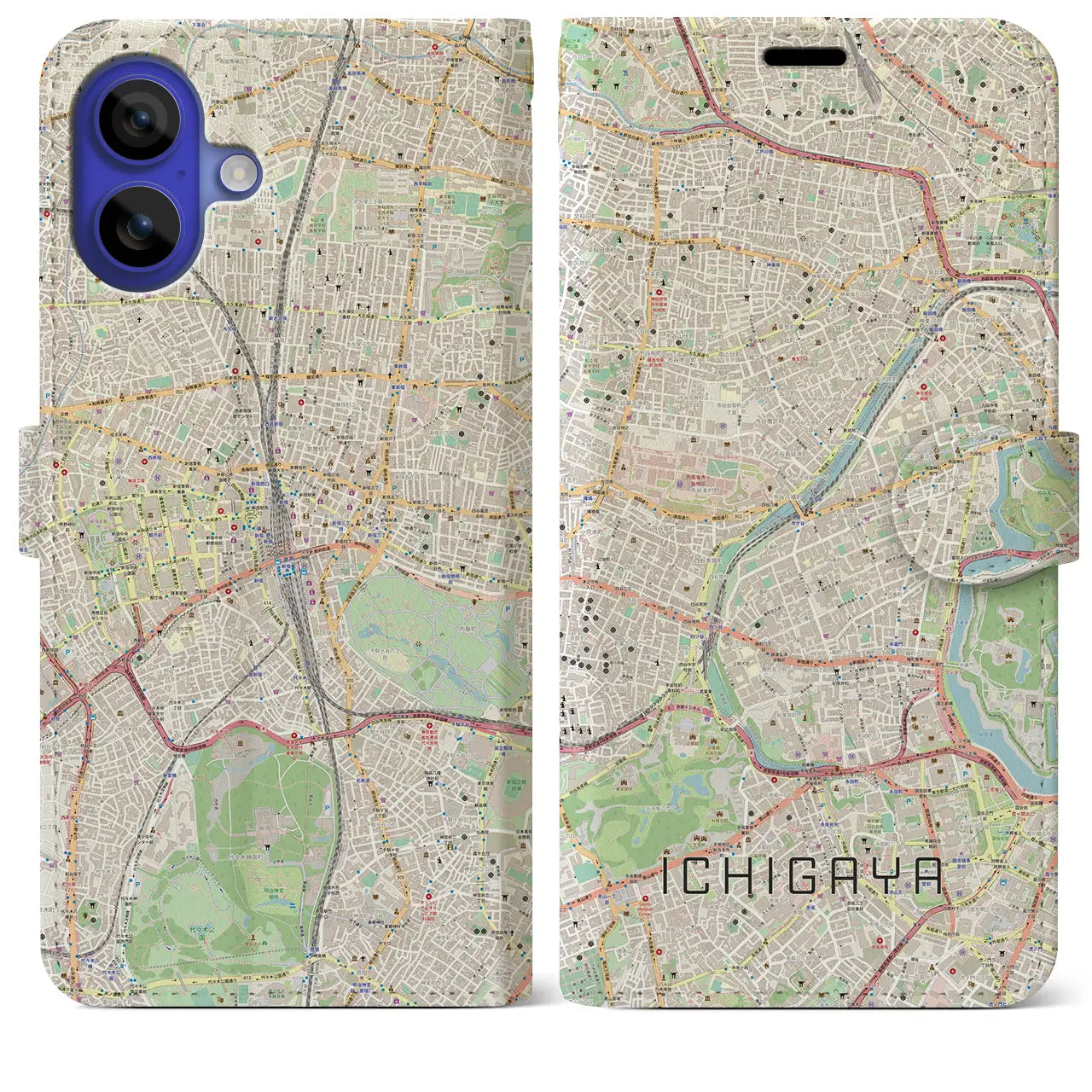 【市ケ谷（東京都）】地図柄iPhoneケース（手帳タイプ）ナチュラル・iPhone 16 Pro Max 用