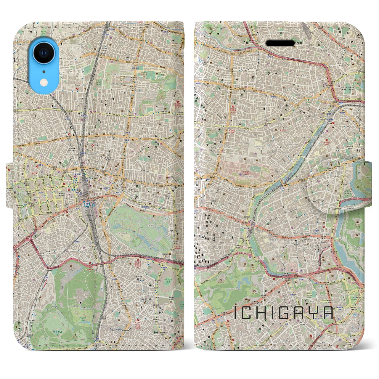 【市ケ谷（東京都）】地図柄iPhoneケース（手帳タイプ）ナチュラル・iPhone XR 用