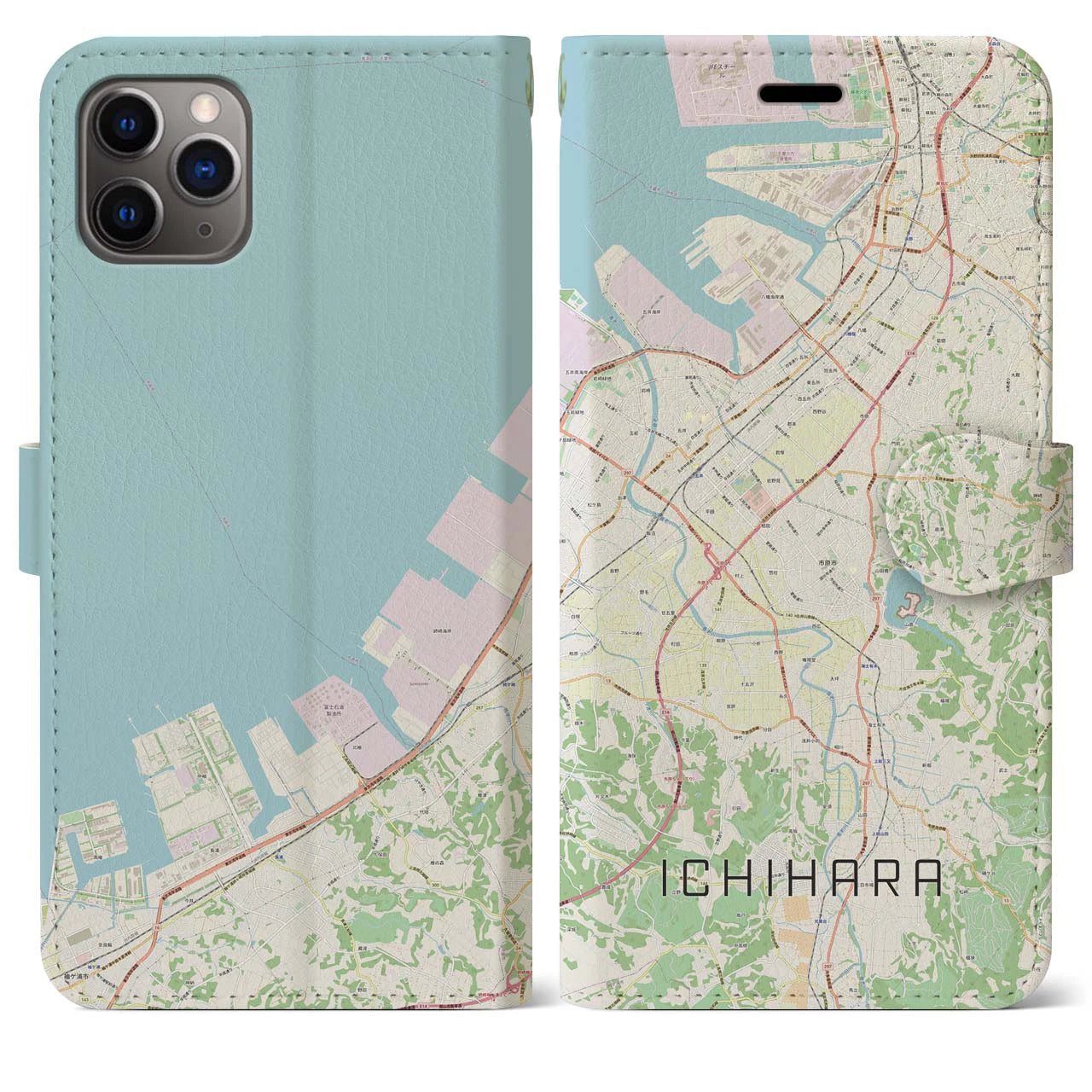 【市原（千葉県）】地図柄iPhoneケース（手帳タイプ）ナチュラル・iPhone 11 Pro Max 用