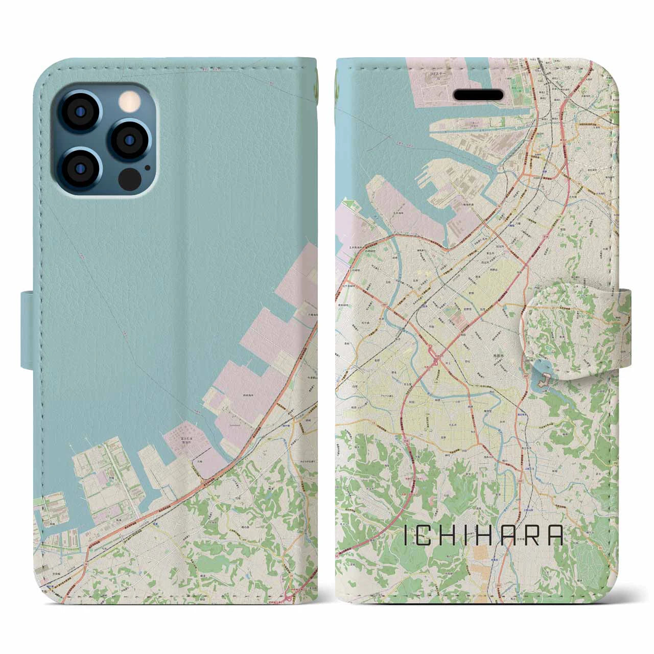 【市原（千葉県）】地図柄iPhoneケース（手帳タイプ）ナチュラル・iPhone 12 / 12 Pro 用