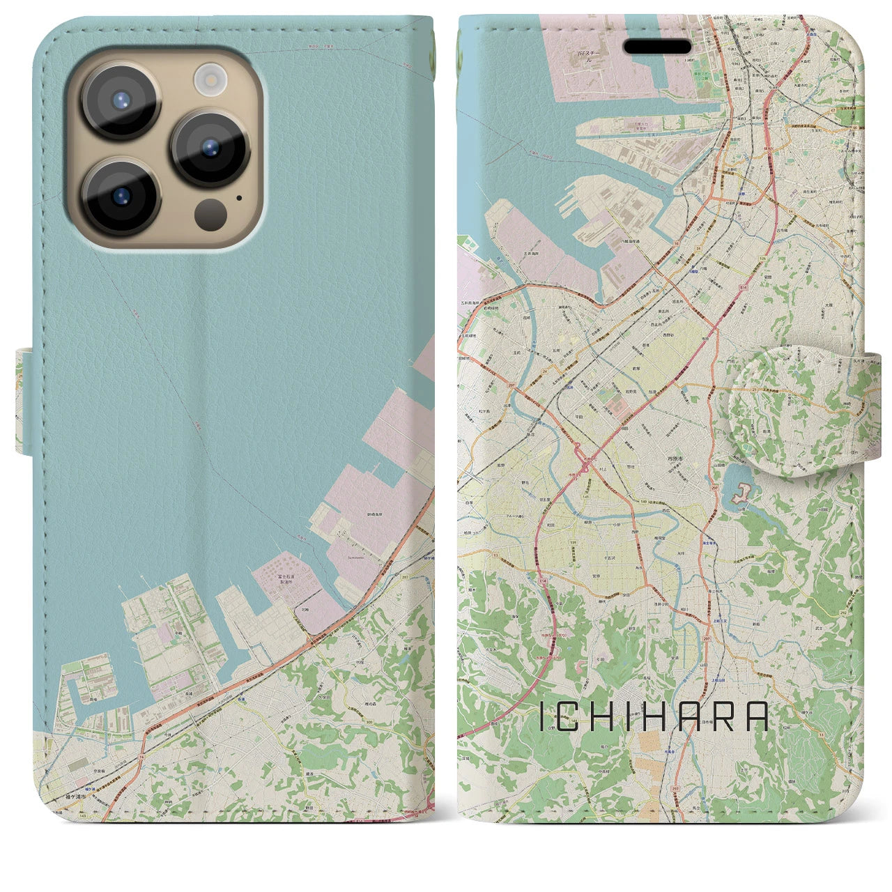 【市原（千葉県）】地図柄iPhoneケース（手帳タイプ）ナチュラル・iPhone 14 Pro Max 用