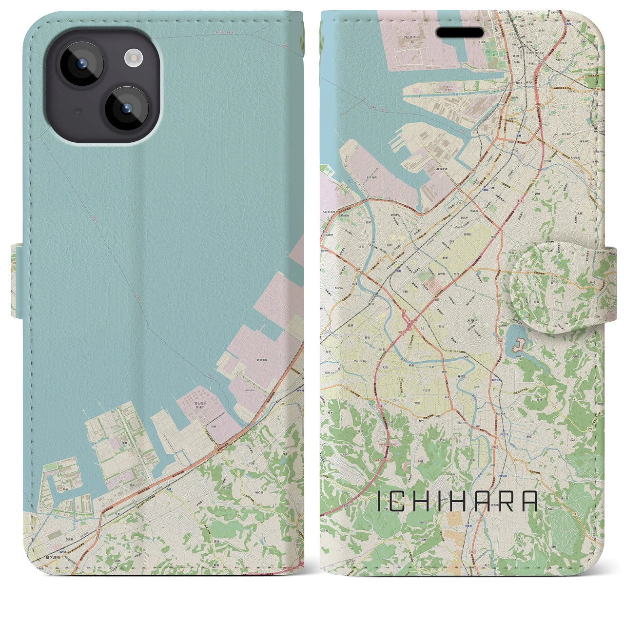 【市原（千葉県）】地図柄iPhoneケース（手帳タイプ）ナチュラル・iPhone 14 Plus 用