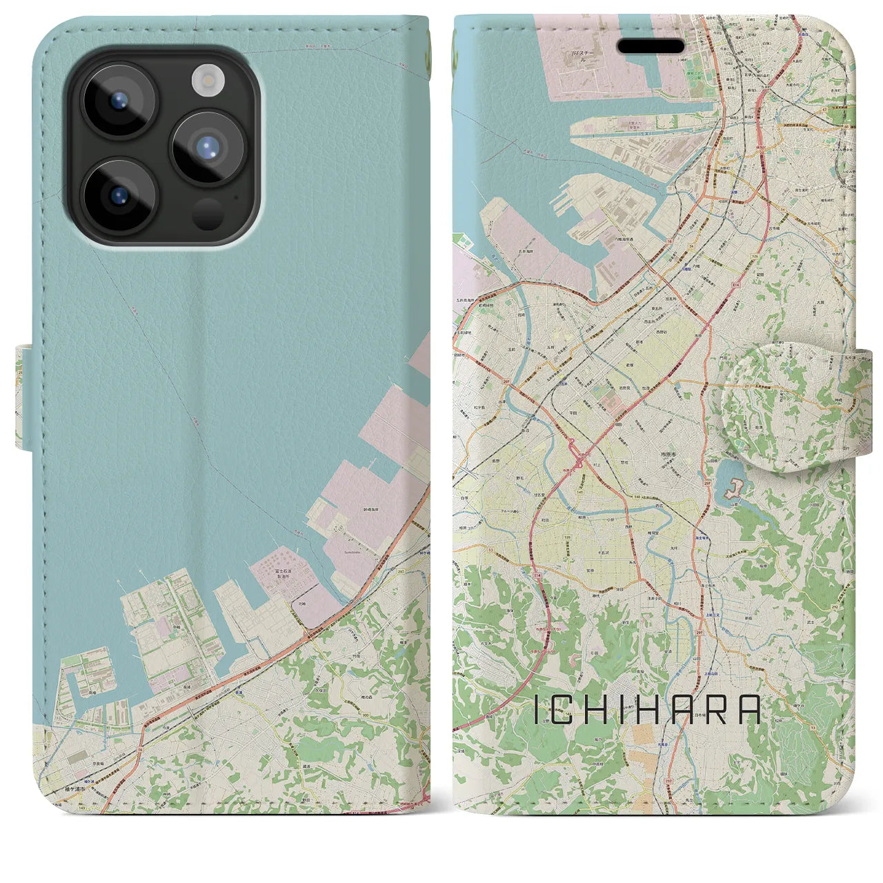 【市原（千葉県）】地図柄iPhoneケース（手帳タイプ）ナチュラル・iPhone 15 Pro Max 用