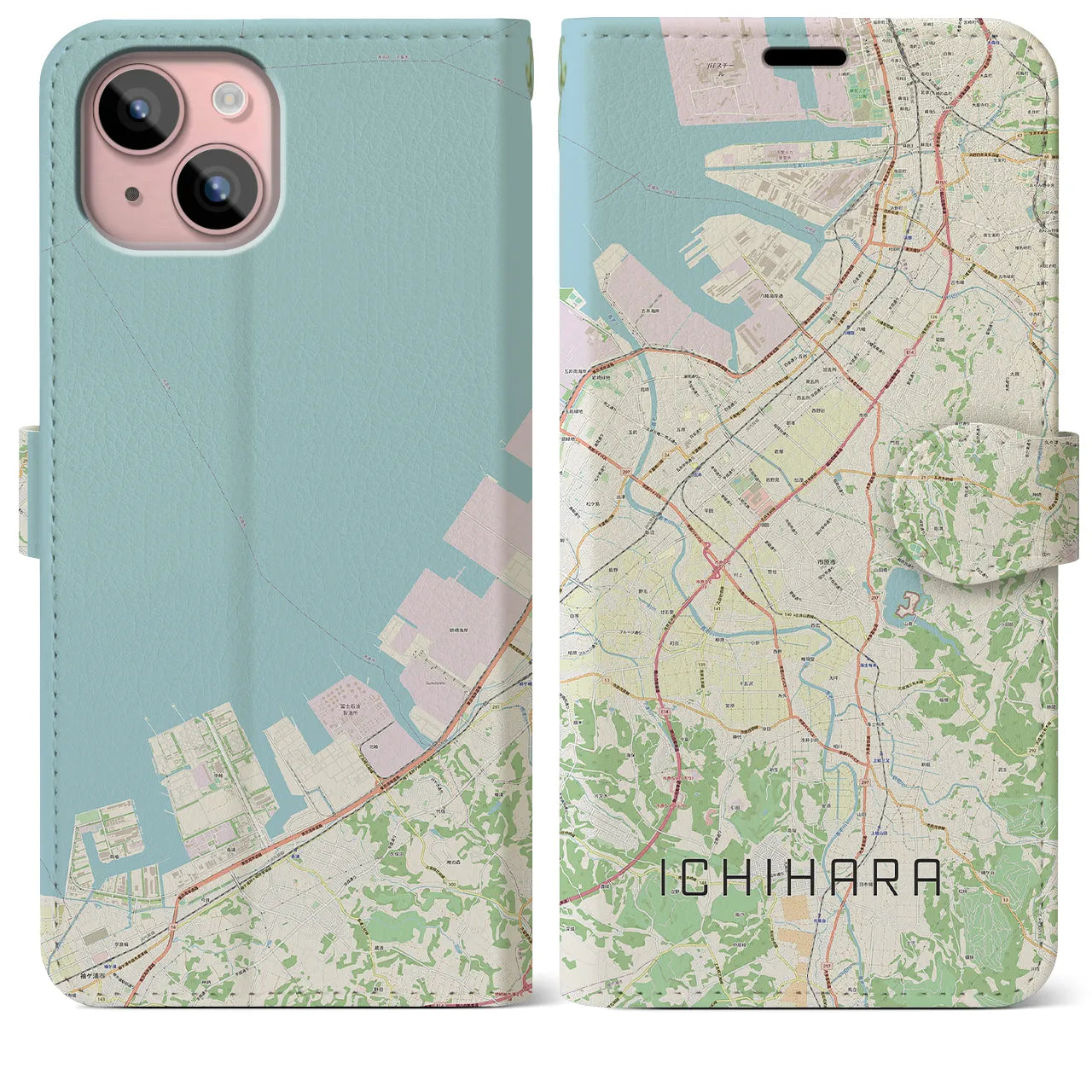 【市原（千葉県）】地図柄iPhoneケース（手帳タイプ）ナチュラル・iPhone 15 Plus 用