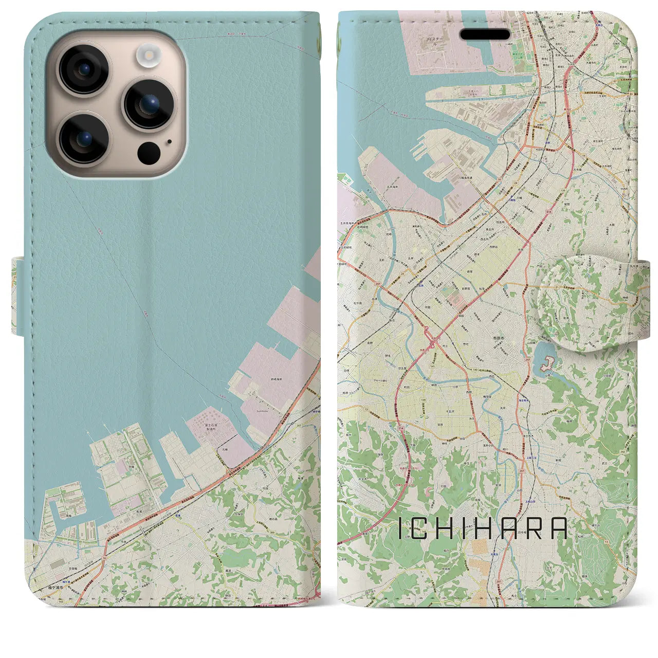 【市原（千葉県）】地図柄iPhoneケース（手帳タイプ）ナチュラル・iPhone 16 Plus 用