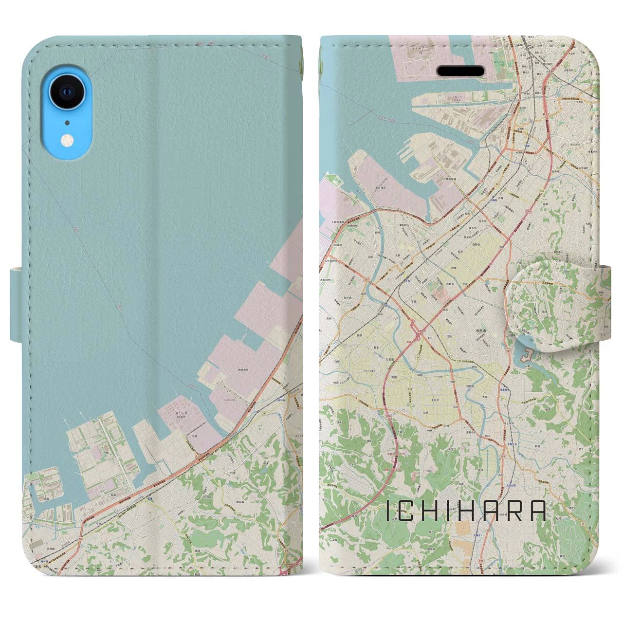 【市原（千葉県）】地図柄iPhoneケース（手帳タイプ）ナチュラル・iPhone XR 用