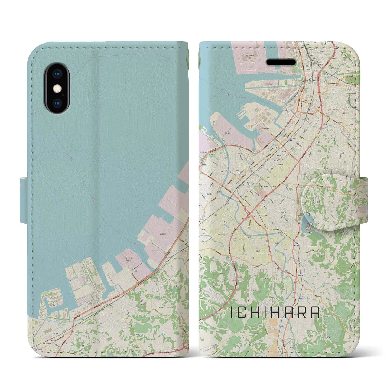 【市原（千葉県）】地図柄iPhoneケース（手帳タイプ）ナチュラル・iPhone XS / X 用